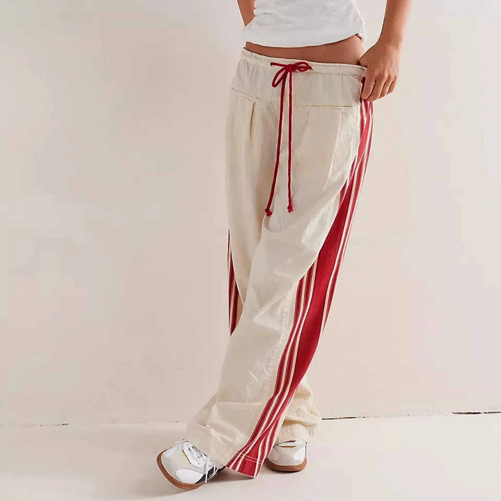 Combahsaki Women's Y2K Vintage Loose Fit Long Pants Side Striped Drawstring Low Waist Wide Leg Trousers with Pockets Streetwear
Combahsaki Women's Y2K Vintage Loose Fit Long Pants Side Striped Drawstring Low Waist Wide Leg Trousers with Pockets Streetwear