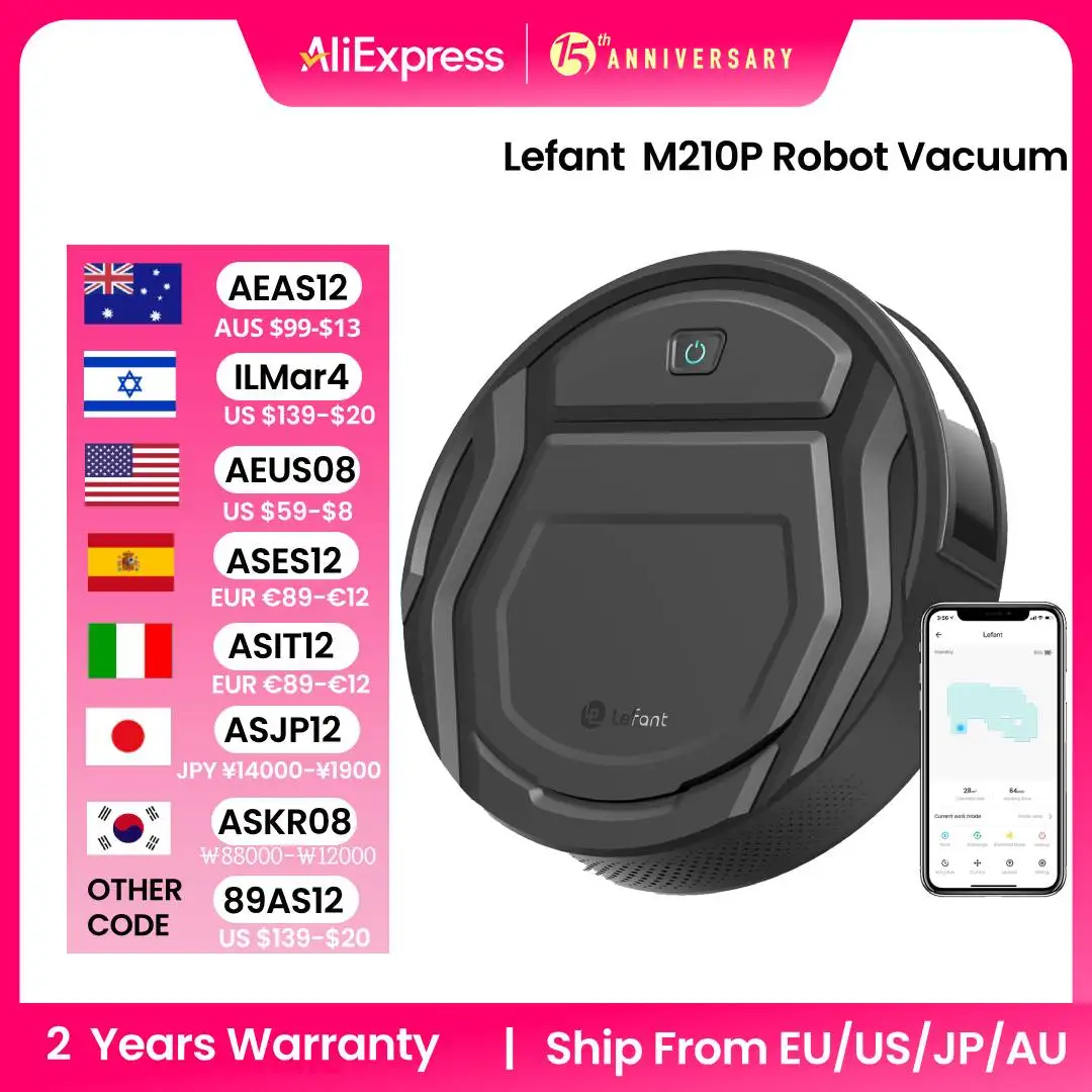 Lefant M210 Pro Robot Vacuum Cleaner with 2200Pa Suction,WiFi/Alexa/APP/Bluetooth,Schedule Cleaning,Self-Charging,Smart for Home
Lefant M210 Pro Robot Vacuum Cleaner with 2200Pa Suction,WiFi/Alexa/APP/Bluetooth,Schedule Cleaning,Self-Charging,Smart for Home