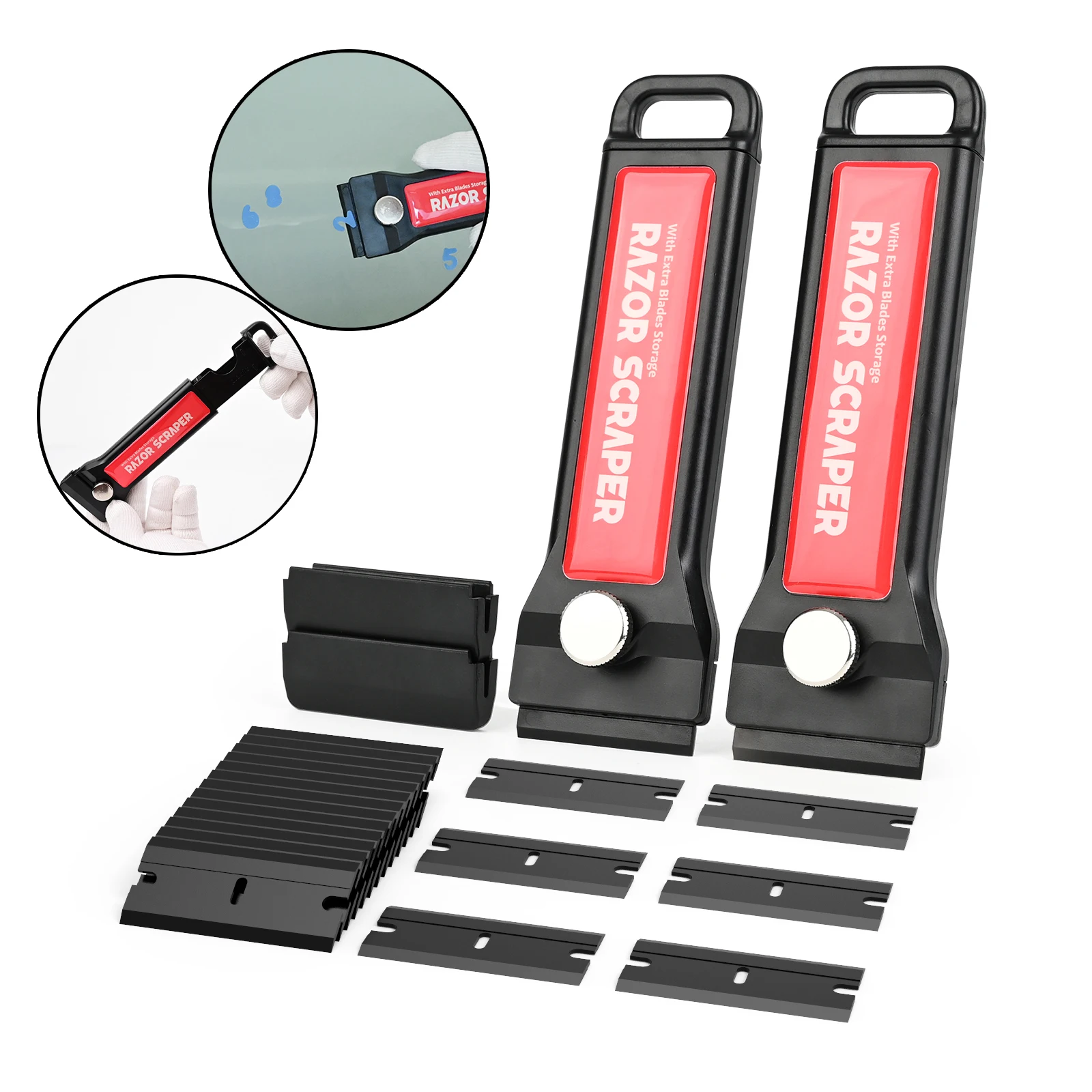 FOSHIO 2pcs Razor Scraper with 20pcs Plastic/Carbon Steel Blades Car Vinyl Wrap Sticker Glue Residue Remover Cleaning Squeegee
FOSHIO 2pcs Razor Scraper with 20pcs Plastic/Carbon Steel Blades Car Vinyl Wrap Sticker Glue Residue Remover Cleaning Squeegee