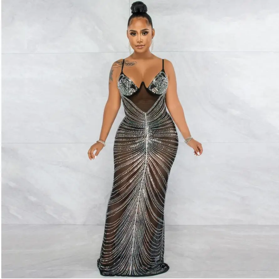 Sexy Drill Me Sling Dr Sparkling Strapl Gown Long Skirt Transparent See-tough Design Summer Season Women's Faion
Sexy Drill Me Sling Dr Sparkling Strapl Gown Long Skirt Transparent See-tough Design Summer Season Women's Faion