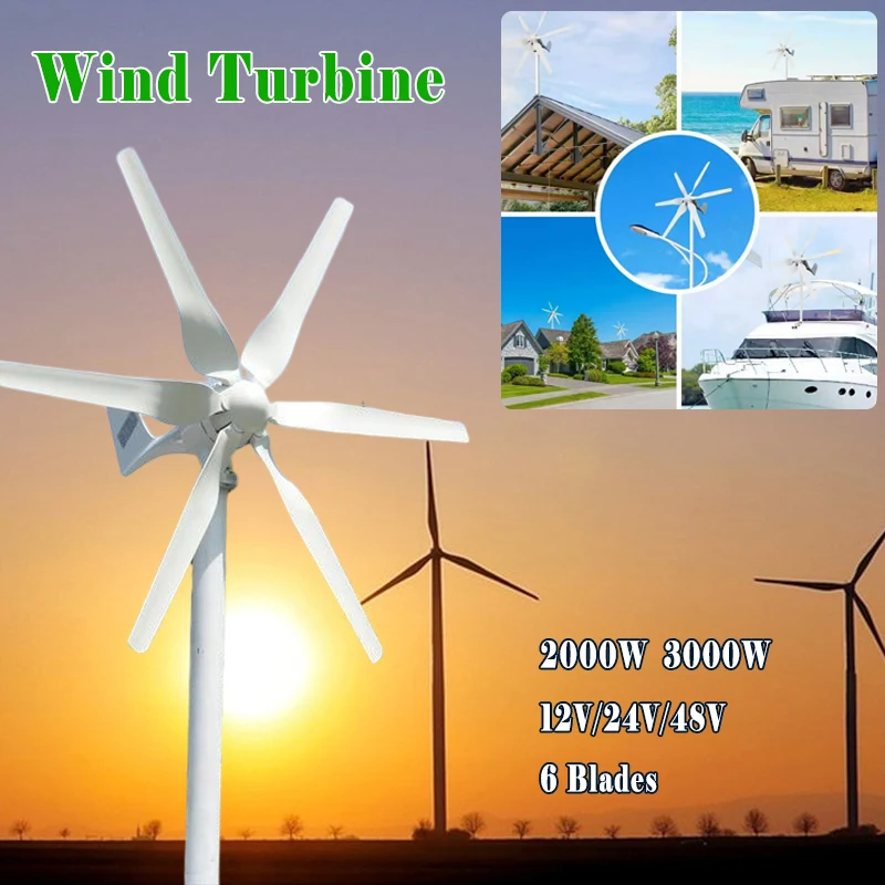 3000W 2000W Windmill Factory New Energy Horizontal Wind Turbine Generator 12V 24V 48V 6 Blades Windmill With MPPT Controller
3000W 2000W Windmill Factory New Energy Horizontal Wind Turbine Generator 12V 24V 48V 6 Blades Windmill With MPPT Controller