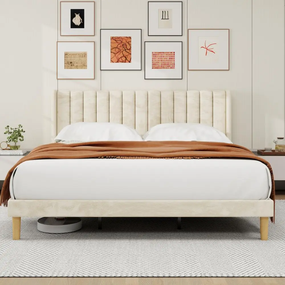 Platform Bed Frame King Size with Upholstered Headboard, Solid Wood Slats Support, No Box Spring Needed, Noise Free, Easy Assem
Platform Bed Frame King Size with Upholstered Headboard, Solid Wood Slats Support, No Box Spring Needed, Noise Free, Easy Assem