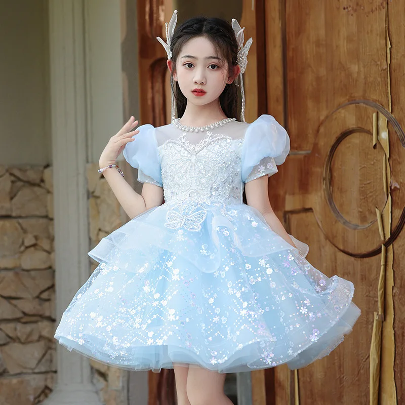High end Fairy Blue Flower Girl Dresses For Wedding Sequins beaded Knee Length Cute Princess Birthday Party First Communion Gown
High end Fairy Blue Flower Girl Dresses For Wedding Sequins beaded Knee Length Cute Princess Birthday Party First Communion Gown