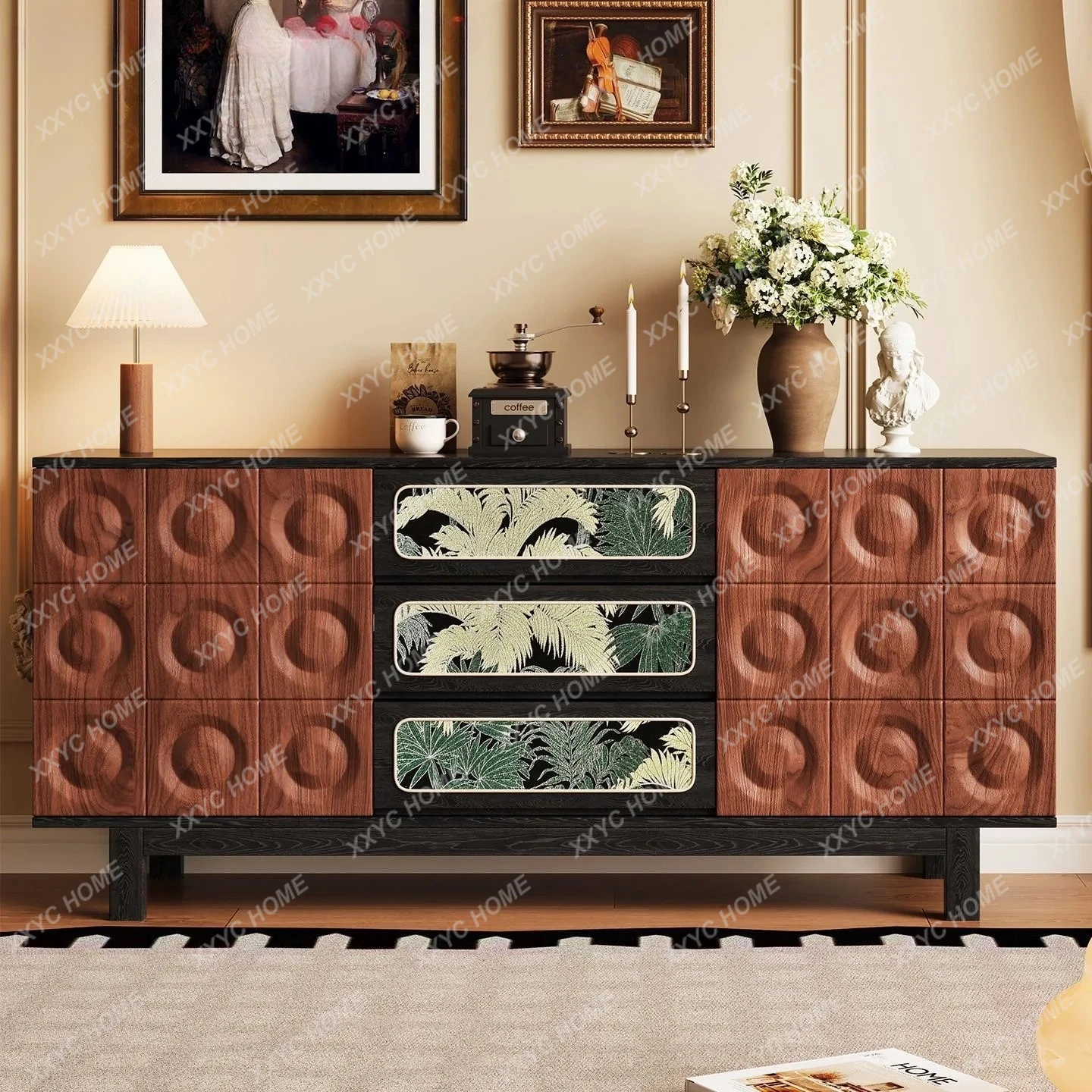LMedieval solid wood dining side cabinet, living room household storage cabinet, color matching locker
LMedieval solid wood dining side cabinet, living room household storage cabinet, color matching locker