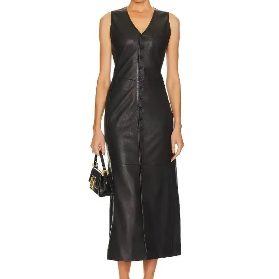 Real Leather Sheepskin Dress with Split High Waist and Adjustable Multi Button Dress
Real Leather Sheepskin Dress with Split High Waist and Adjustable Multi Button Dress