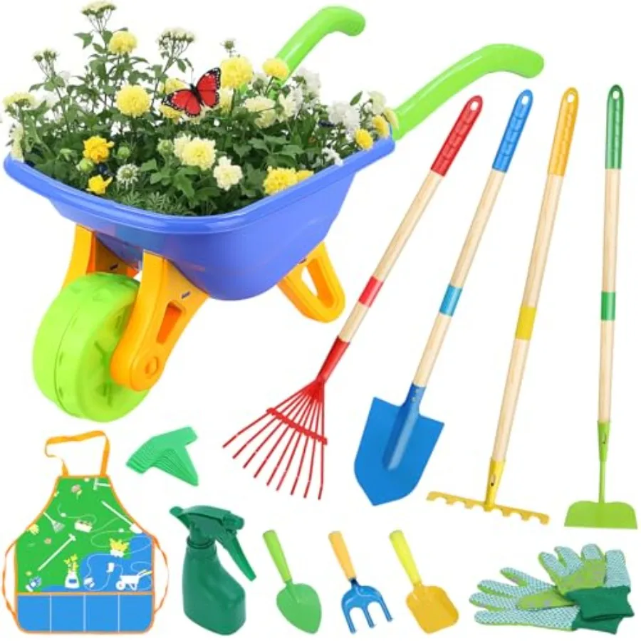 11-Piece Gardening Set with Wheelbarrow Shovel Rake Hoe Gloves and Apron - Heavy-Duty Steel Tools and Interchangeable Handles O
11-Piece Gardening Set with Wheelbarrow Shovel Rake Hoe Gloves and Apron - Heavy-Duty Steel Tools and Interchangeable Handles O