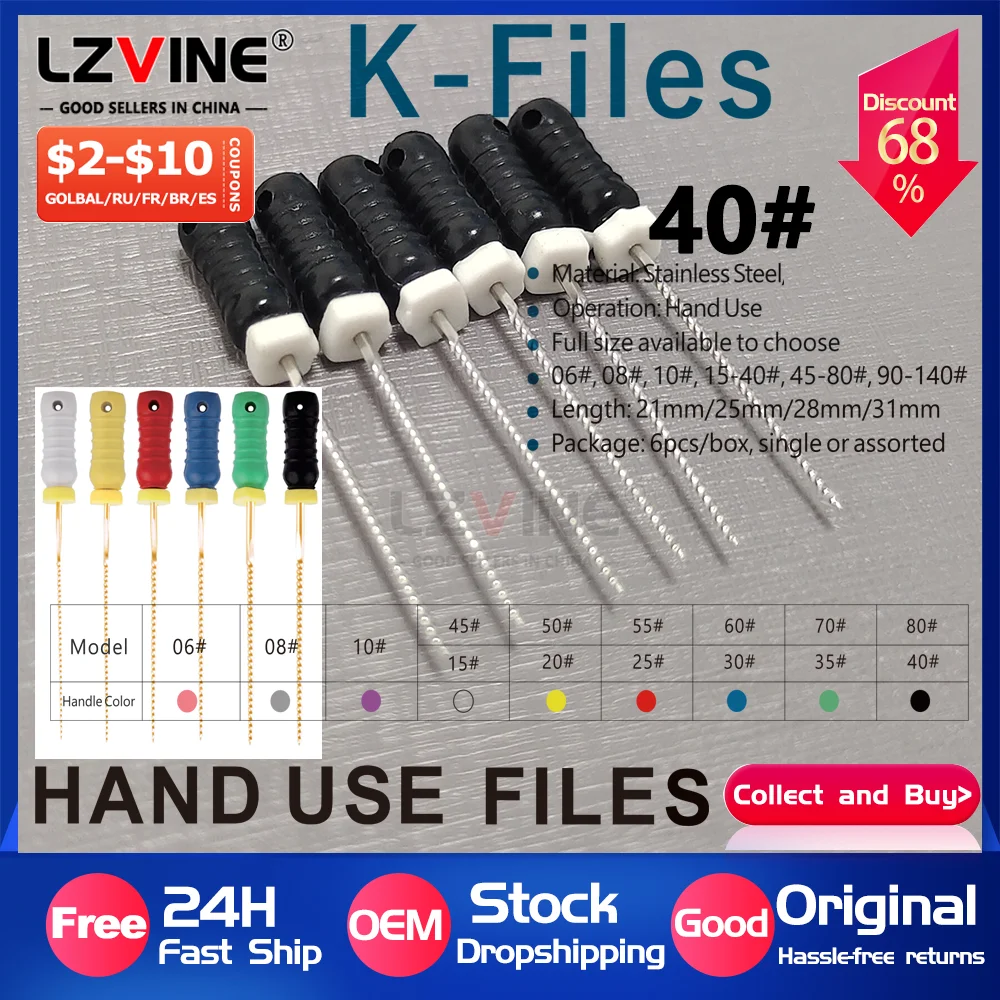 6Pcs/Pack Dental K-Files 31mm/25mm Stainless Steel K Files Hand Use Endodontic Root Canal File Endodontia Therapy Tools Needle
6Pcs/Pack Dental K-Files 31mm/25mm Stainless Steel K Files Hand Use Endodontic Root Canal File Endodontia Therapy Tools Needle