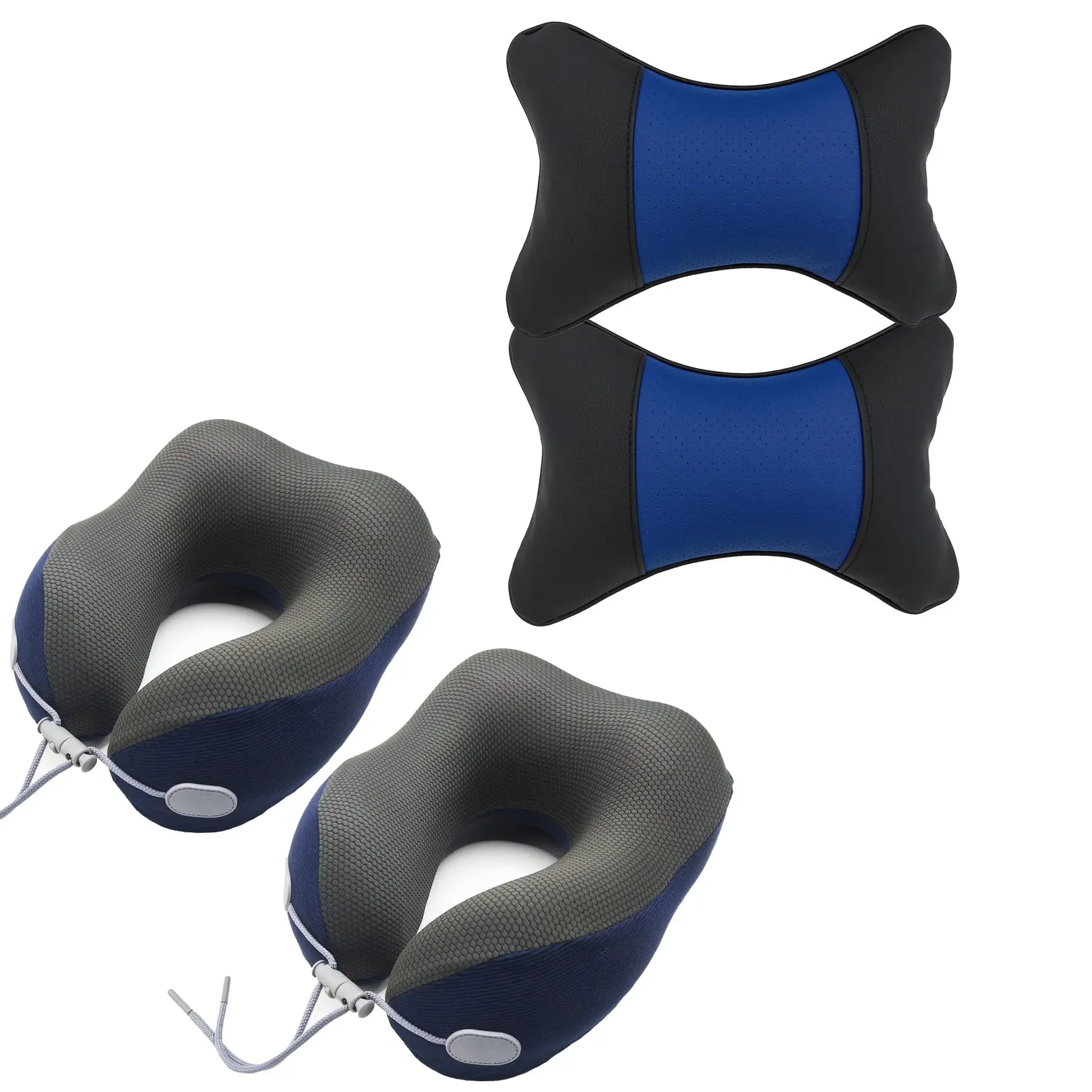 Universal Car Headrest Pillows And Travel Neck Supports Set Of Four In Blue Black Gray PU Leather
Universal Car Headrest Pillows And Travel Neck Supports Set Of Four In Blue Black Gray PU Leather