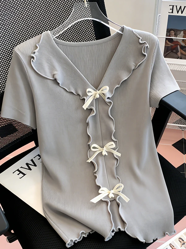 Summer New plus Size Ice Silk Knitted Top Women's Knot Turned Slimming Age-defying Pure Personality Korean Style
Summer New plus Size Ice Silk Knitted Top Women's Knot Turned Slimming Age-defying Pure Personality Korean Style