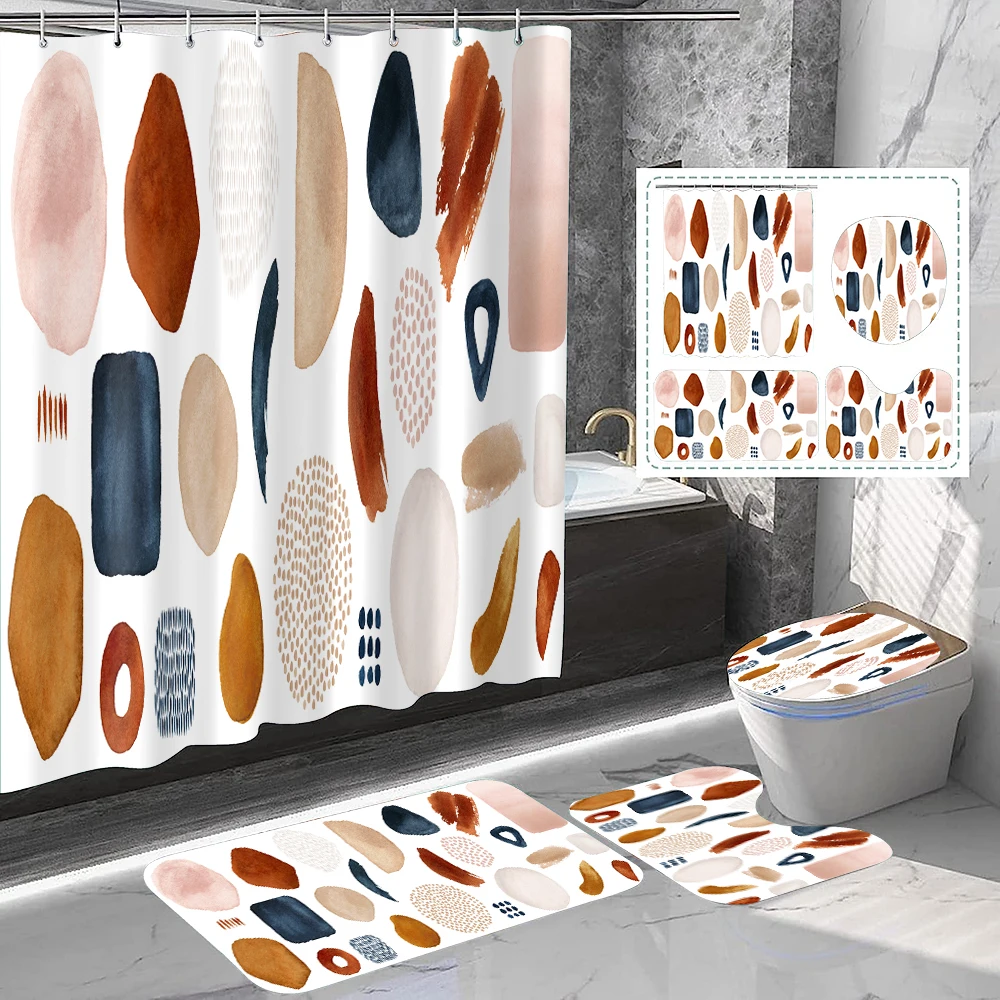 1 set of colorful geometric pattern printed shower curtains, modern minimalist style, with 12 hooks and bathroom flooring
1 set of colorful geometric pattern printed shower curtains, modern minimalist style, with 12 hooks and bathroom flooring