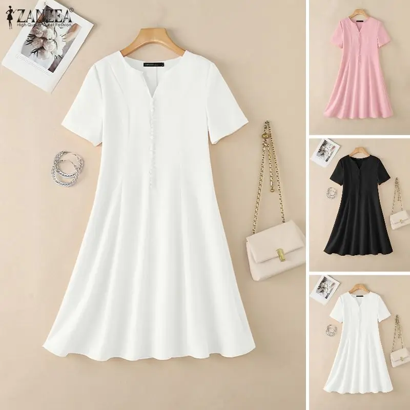 2026 ZANZEA Summer A Line Dress Elegant Women OL Work Dresses Stylish V Neck Short Sleeve Sundress Solid Color Holiday Midi Robe
2026 ZANZEA Summer A Line Dress Elegant Women OL Work Dresses Stylish V Neck Short Sleeve Sundress Solid Color Holiday Midi Robe