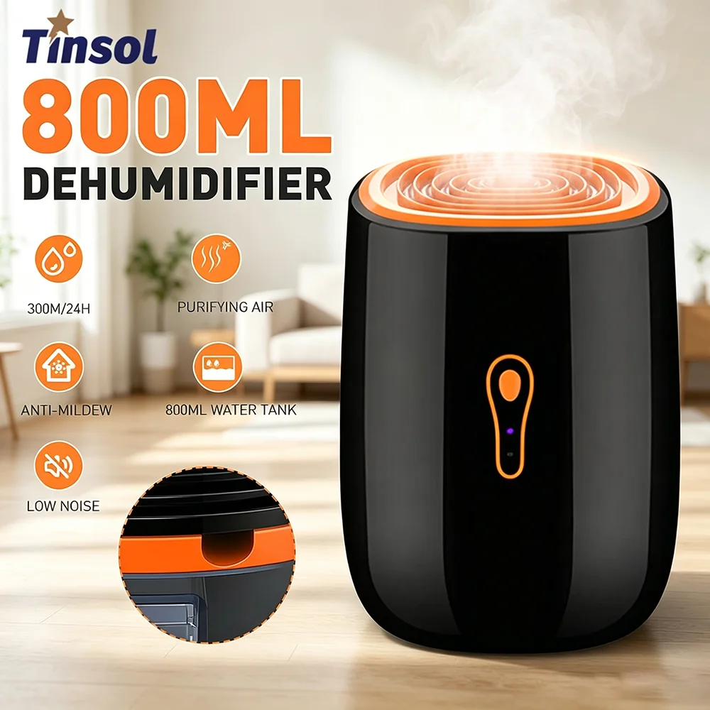 TINSOL Air dehumidifier humidity regulator, 800ml, low-noise purification anti-mold cleaning device portable Hygroscopic dryer
TINSOL Air dehumidifier humidity regulator, 800ml, low-noise purification anti-mold cleaning device portable Hygroscopic dryer