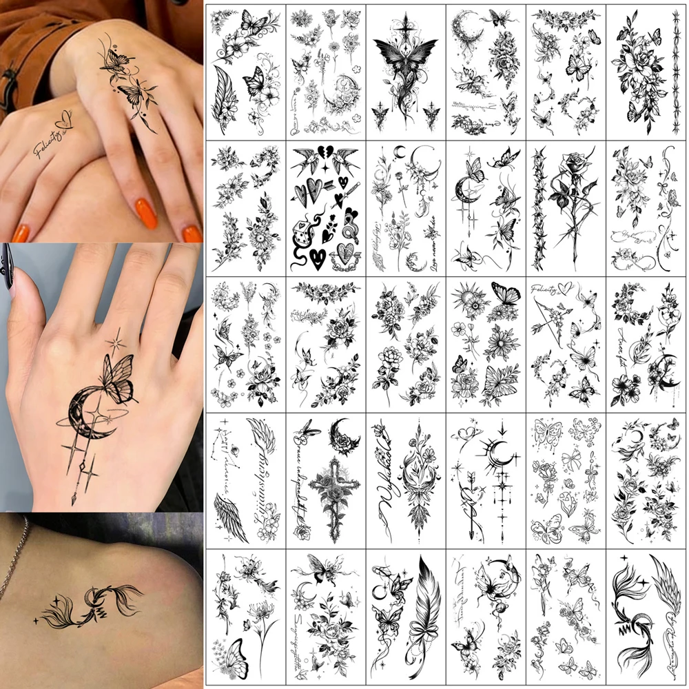 30 Sheets Flower Temporary Tattoos Waterproof Black Small Tattoo Stickers for Women Men Hand Body Decor Butterfly Fake Tattoo
30 Sheets Flower Temporary Tattoos Waterproof Black Small Tattoo Stickers for Women Men Hand Body Decor Butterfly Fake Tattoo