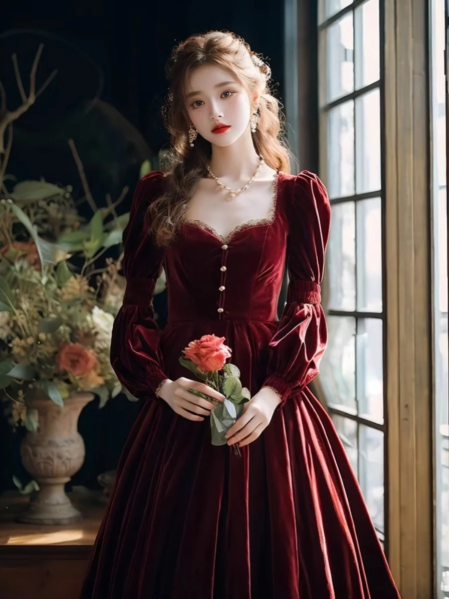 Elegant Princess Style Velvet Dress Formal Occasion Beautiful Red Velvet Long Sleeve High Waist A-Line Skirt for Party Wedding
Elegant Princess Style Velvet Dress Formal Occasion Beautiful Red Velvet Long Sleeve High Waist A-Line Skirt for Party Wedding