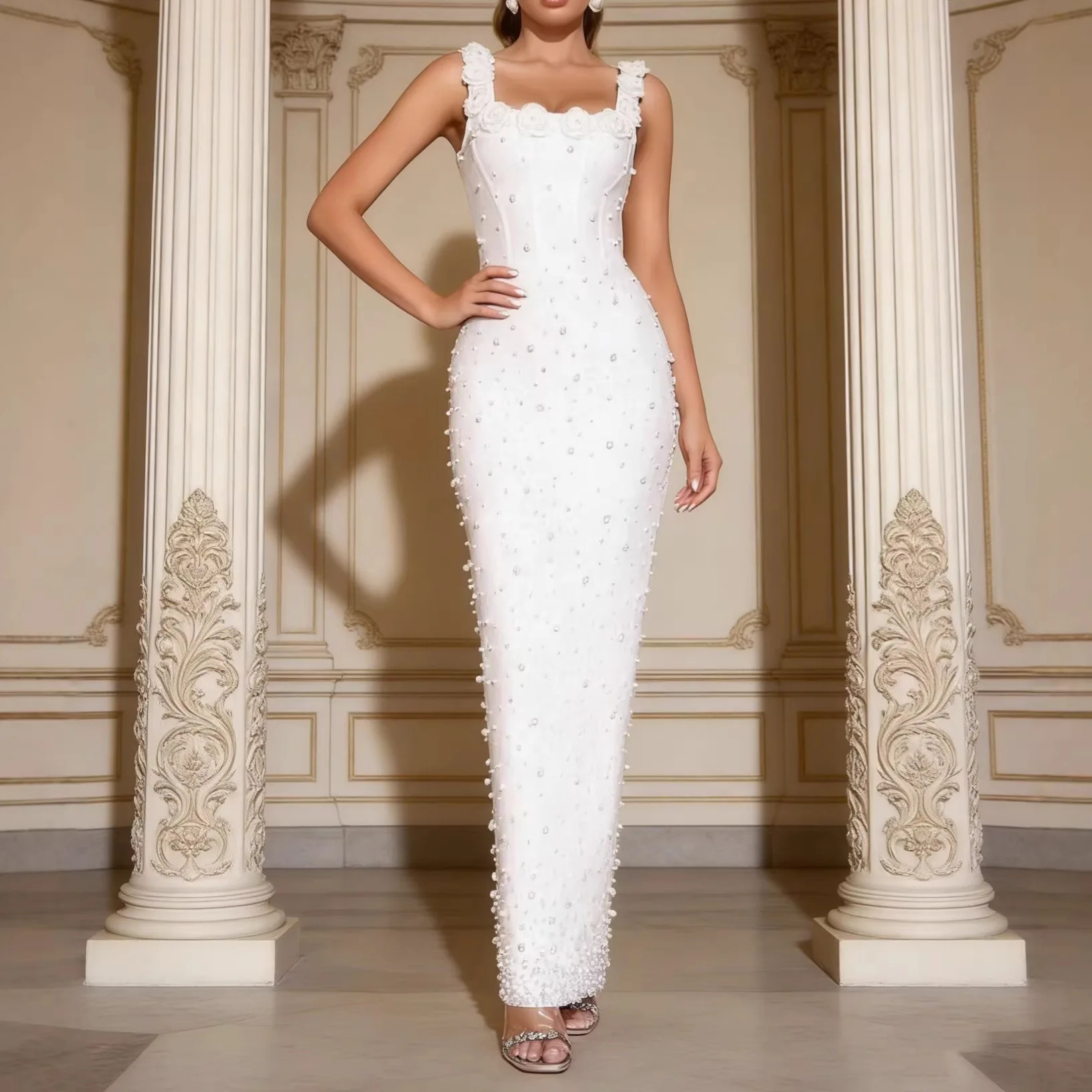 New European and American dresses sexy suspender square neck beads elegant celebrity bandage dress evening dress dress
New European and American dresses sexy suspender square neck beads elegant celebrity bandage dress evening dress dress