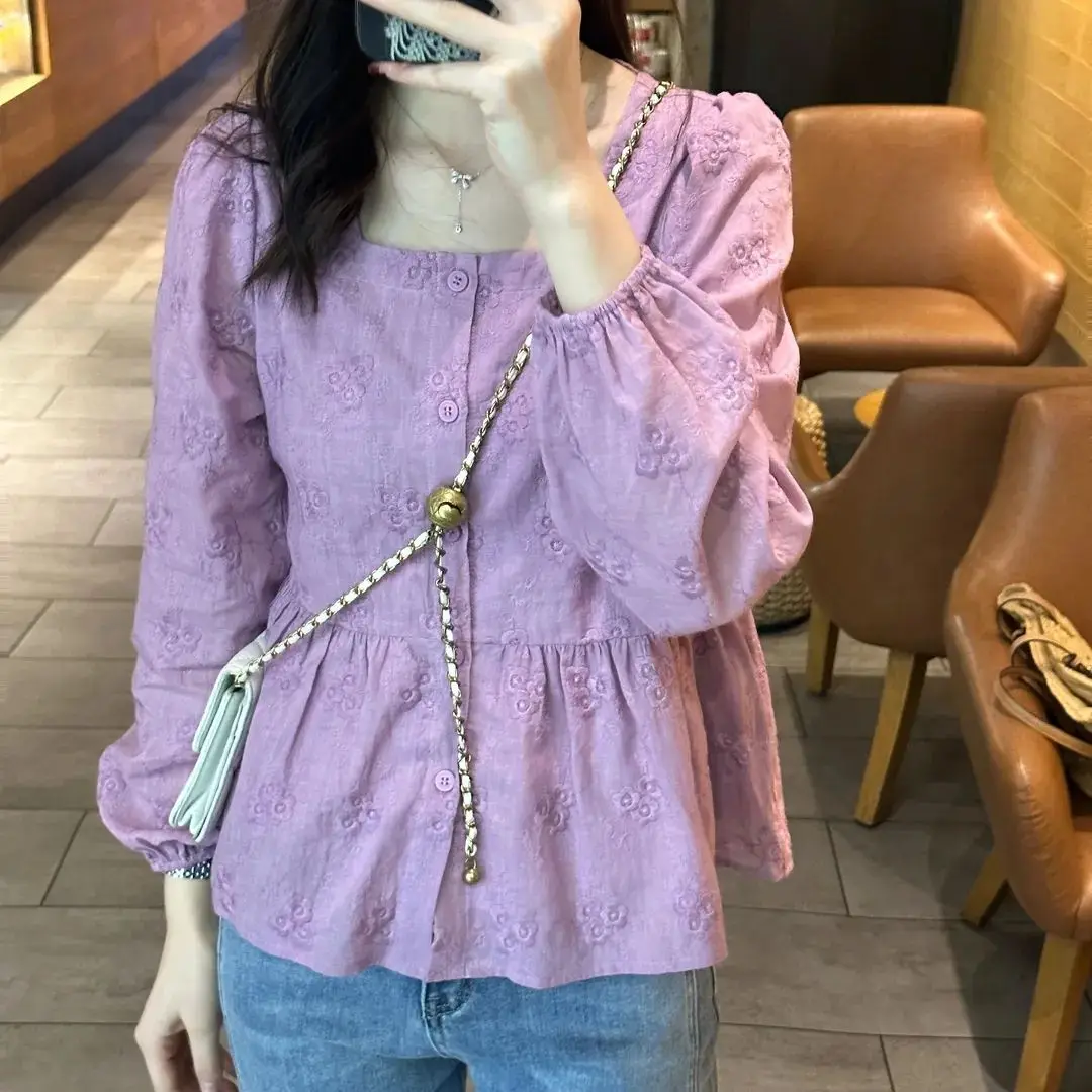 French Style Small Flower Embroidered Square Neck Long Sleeves Shirt for Women Spring Autumn Loose Slimming Temperament Top
French Style Small Flower Embroidered Square Neck Long Sleeves Shirt for Women Spring Autumn Loose Slimming Temperament Top