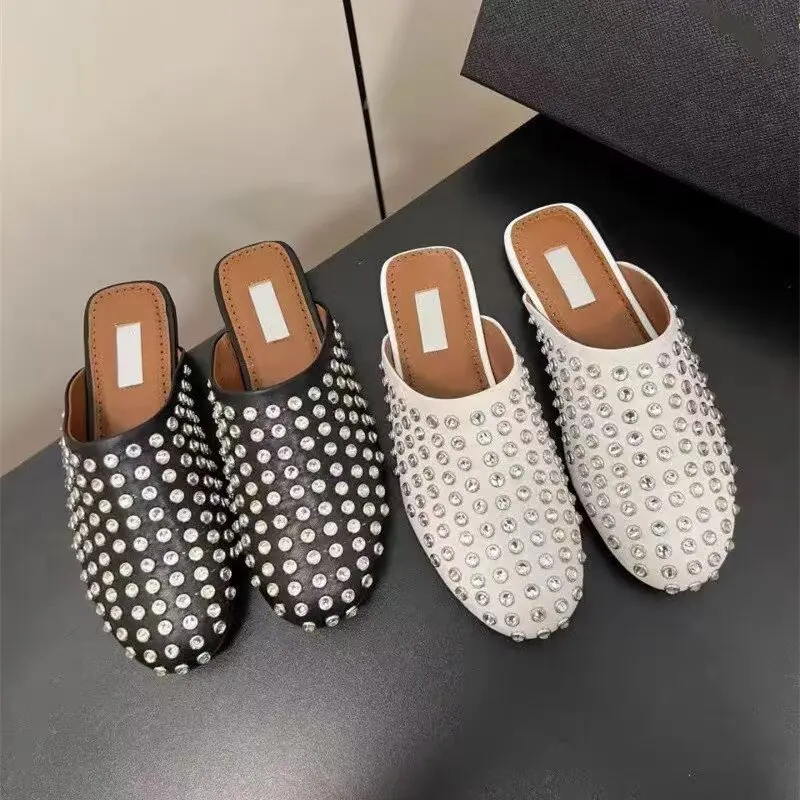 French Rhinestone Genuine Leather M ü ller Slippers For Women's Summer, Flat Bottomed, Half Toe, Half Toe, Half Slippers
French Rhinestone Genuine Leather M ü ller Slippers For Women's Summer, Flat Bottomed, Half Toe, Half Toe, Half Slippers