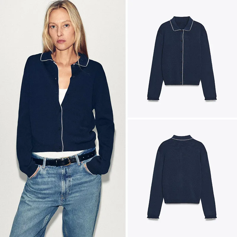 New Autumn Women's Knitted Long Sleeve Small round Neck Buttoned Outerwear Color Block Standard Fit Short Coat European Style
New Autumn Women's Knitted Long Sleeve Small round Neck Buttoned Outerwear Color Block Standard Fit Short Coat European Style