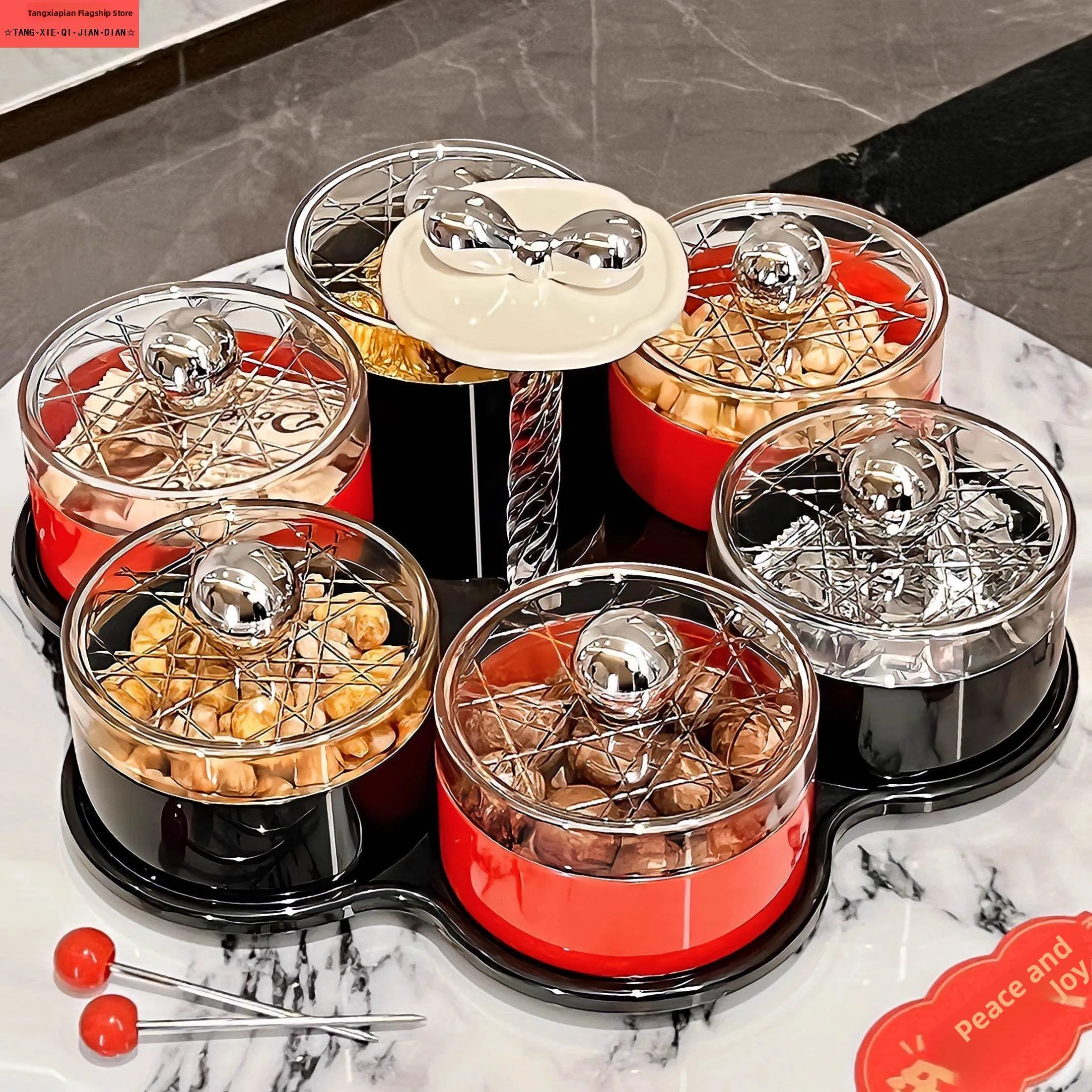 Ele Rotating Fruit Di Sna Tray Luxury Candy Plate for Living Room Tea Table Home Use Dry Fruit Storage Box Celebration
Ele Rotating Fruit Di Sna Tray Luxury Candy Plate for Living Room Tea Table Home Use Dry Fruit Storage Box Celebration