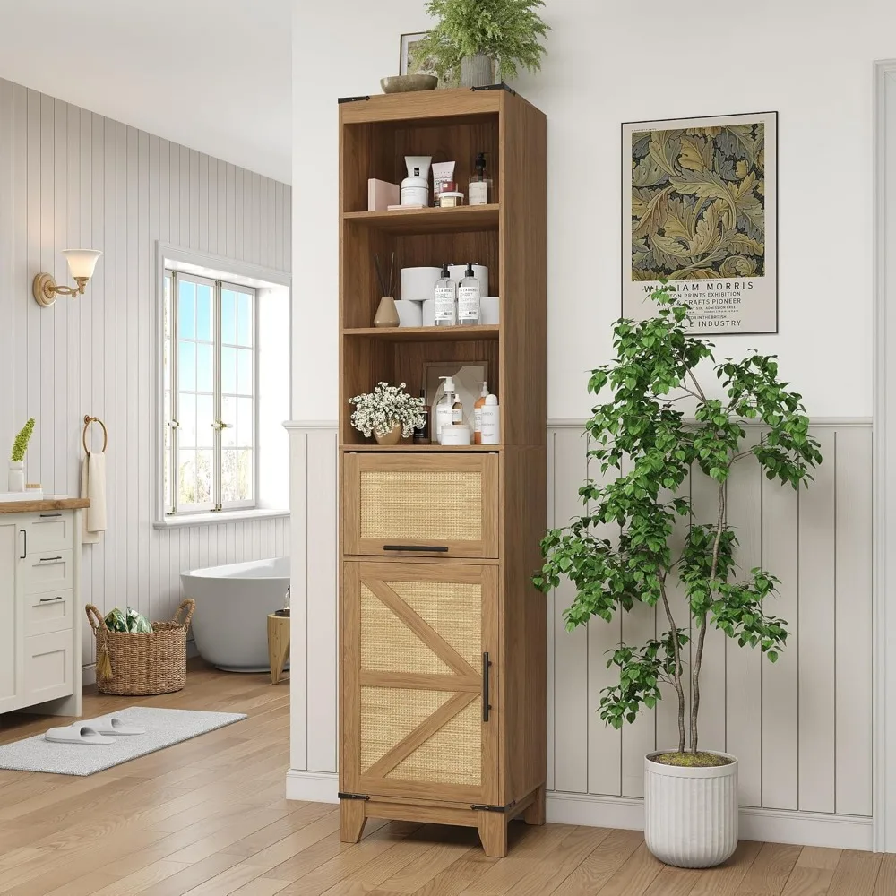 Rattan Bathroom Storage Cabinet, Narrow Storage Cabinet with Adjustable Shelves & Drawer, Tall Linen Tower for Bathroom, Kitche
Rattan Bathroom Storage Cabinet, Narrow Storage Cabinet with Adjustable Shelves & Drawer, Tall Linen Tower for Bathroom, Kitche