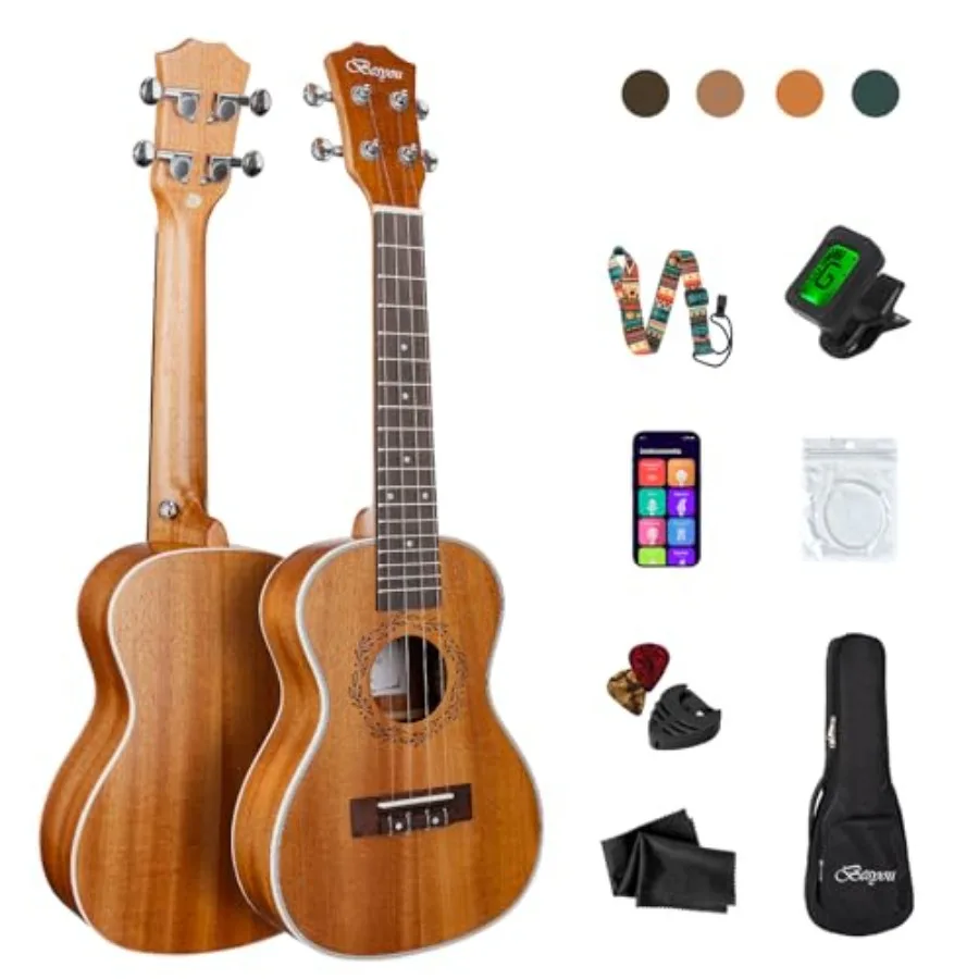 Beginner concert ukulele for kids and adults: wooden body, natural wood color, includes tuner, gig bag, strap, carbon nylon str
Beginner concert ukulele for kids and adults: wooden body, natural wood color, includes tuner, gig bag, strap, carbon nylon str
