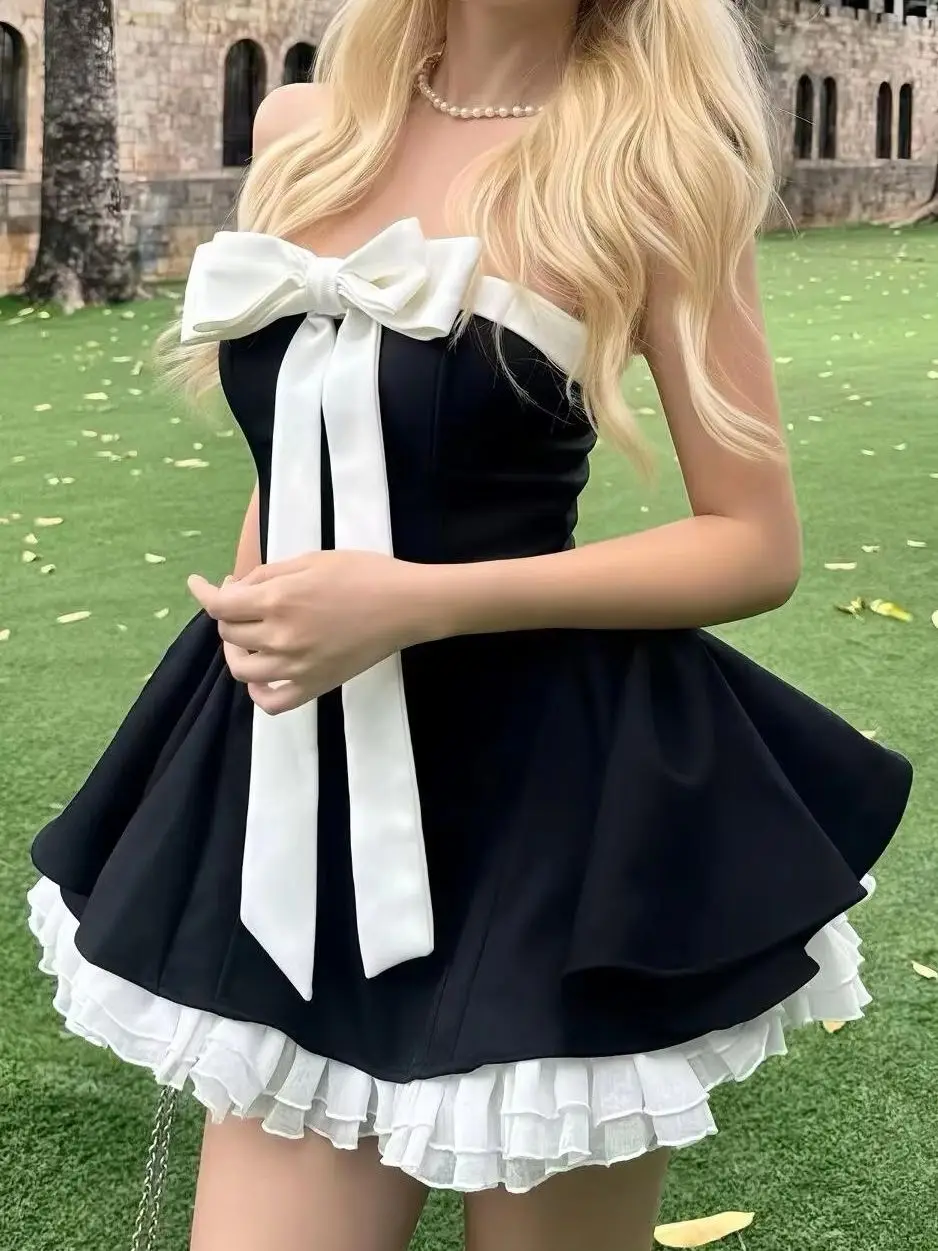 Summer Mini A-Line Dress for Women Elegant Strapless Backless Lolita Girl's Dresses Bow Design Party Birthday Clubwear Vestido
Summer Mini A-Line Dress for Women Elegant Strapless Backless Lolita Girl's Dresses Bow Design Party Birthday Clubwear Vestido