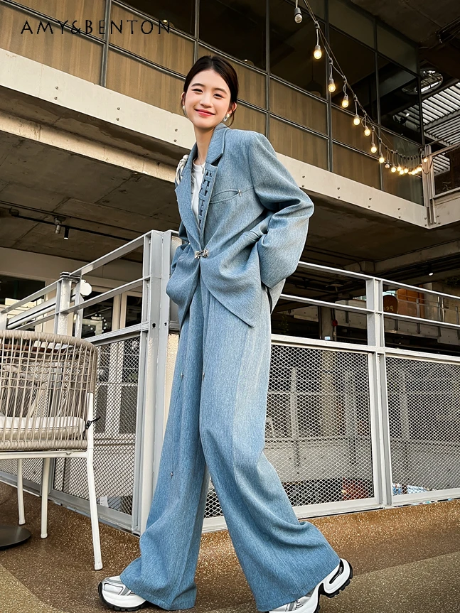 French Elegant Retro Loose Slim Suit Coat Wide Leg Pants Two Piece Set Womens Outfits High Sense Graceful Fashion Business Suit
French Elegant Retro Loose Slim Suit Coat Wide Leg Pants Two Piece Set Womens Outfits High Sense Graceful Fashion Business Suit