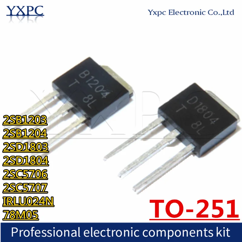 10pcs 2SB1203 2SB1204 2SD1803 2SD1804 2SC5706 2SC5707 IRLU024N 78M05 TO251 B1203 B1204 B1803 B1804 C5706 C5707 LU024N Chips 
10pcs 2SB1203 2SB1204 2SD1803 2SD1804 2SC5706 2SC5707 IRLU024N 78M05 TO251 B1203 B1204 B1803 B1804 C5706 C5707 LU024N Chips
