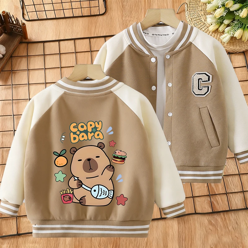 Capybara Children's Jackets Spring Boys Girl Baseball Coats Kids Embroidered Letters Cardigan Autumn Fashion Outerwear Clothing
Capybara Children's Jackets Spring Boys Girl Baseball Coats Kids Embroidered Letters Cardigan Autumn Fashion Outerwear Clothing