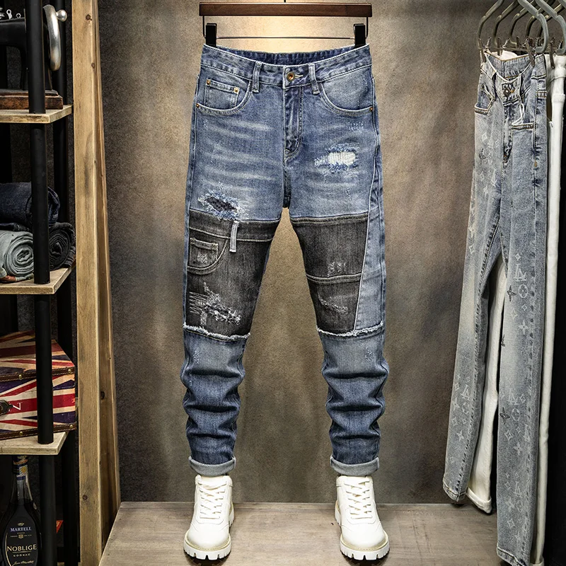 High Street Fashion Men Jeans Retro Blue Elastic Stretch Slim Fit Ripped Jeans Men Black Patched Designer Hip Hop Pants Hombre
High Street Fashion Men Jeans Retro Blue Elastic Stretch Slim Fit Ripped Jeans Men Black Patched Designer Hip Hop Pants Hombre