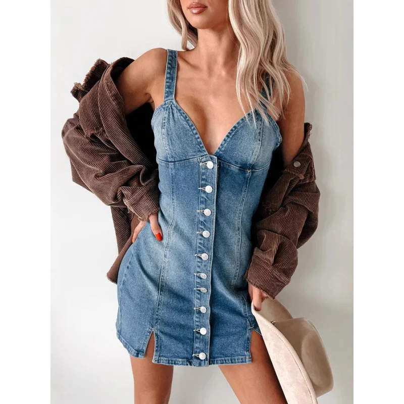 2025 Women's Summer New Sweet and Spicy Cardigan Style Retro Denim Dress with Straps D001
2025 Women's Summer New Sweet and Spicy Cardigan Style Retro Denim Dress with Straps D001