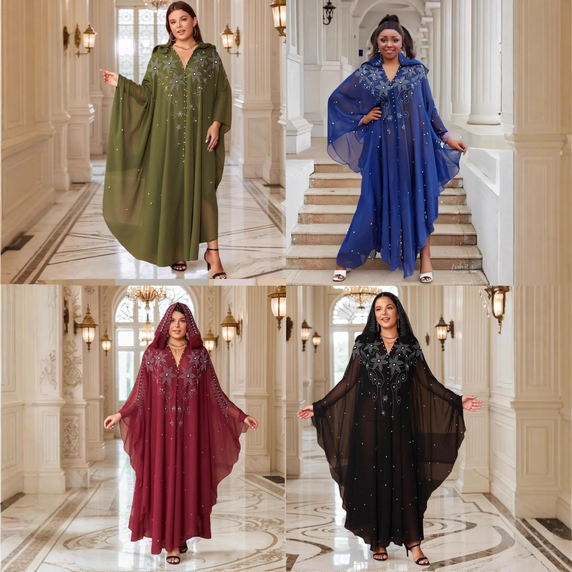 Elegant African Women Chiffon Party Dress Dubai Pearl Diamond Hooded Abaya Muslim Bat Sleeves Open Kimono Boubou Morocco Kaftan
Elegant African Women Chiffon Party Dress Dubai Pearl Diamond Hooded Abaya Muslim Bat Sleeves Open Kimono Boubou Morocco Kaftan