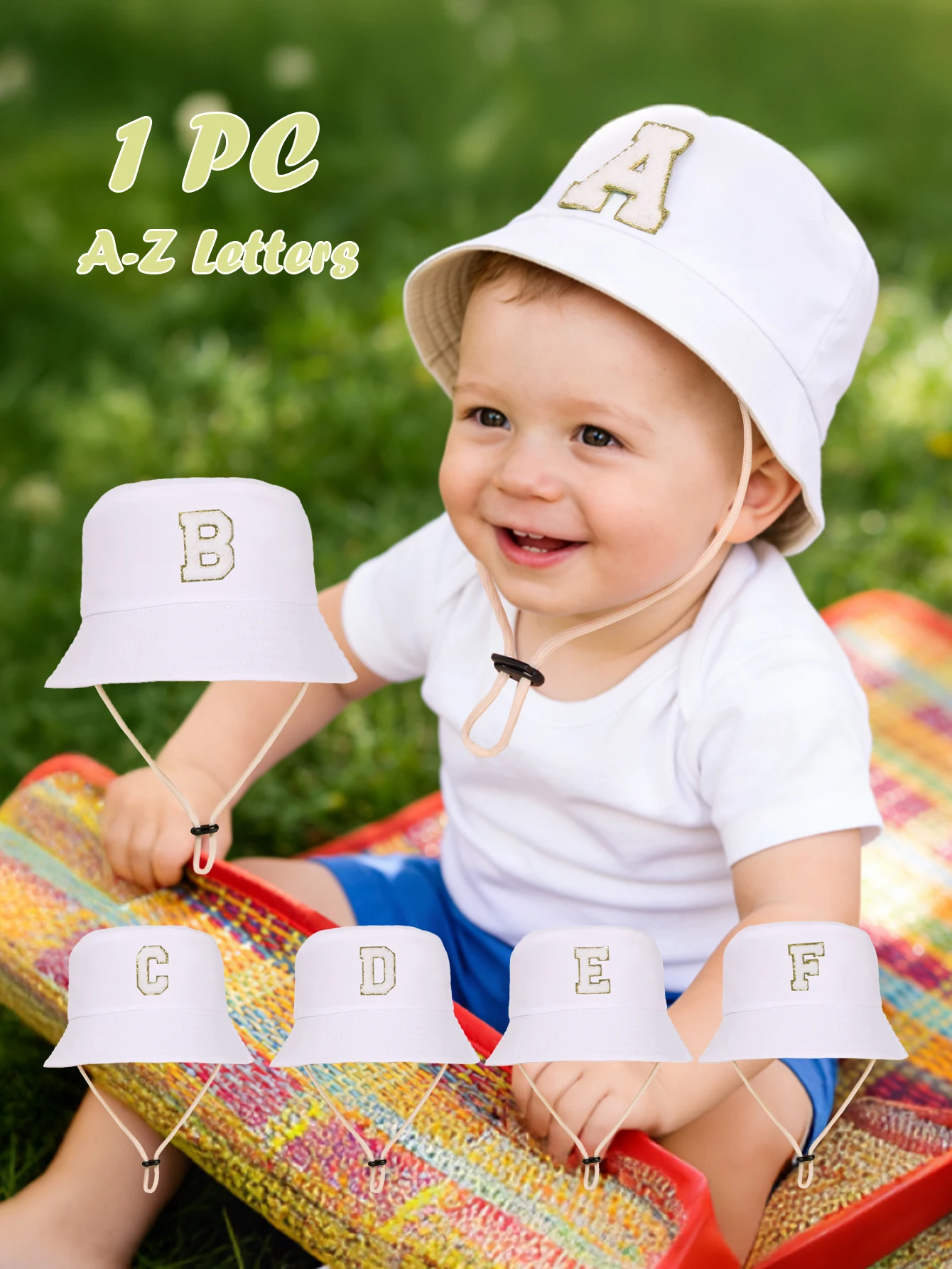 1pc white Kids 26 Letter Print Sun Hat With Adjustable Wind Cord, Casual Style Baby Bucket Hat, Suitable For Outdoor,baby holida
1pc white Kids 26 Letter Print Sun Hat With Adjustable Wind Cord, Casual Style Baby Bucket Hat, Suitable For Outdoor,baby holida