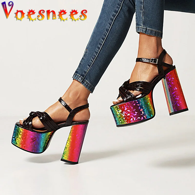 Super High Heel Sandal Sexy Hollow Out Band Thick Heel Party Women Shoes Laser Rainbow Waterproof Platform Nightclub Woman Pumps
Super High Heel Sandal Sexy Hollow Out Band Thick Heel Party Women Shoes Laser Rainbow Waterproof Platform Nightclub Woman Pumps