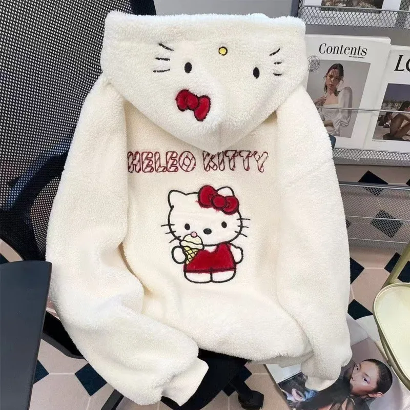 Белая женская куртка с капюшоном Hello Kitty из плюшевого флиса для уютного и тепла, милое пальто на молнии Kawaii, верхняя одежда, зимняя одежда
Белая женская куртка с капюшоном Hello Kitty из плюшевого флиса для уютного и тепла, милое пальто на молнии Kawaii, верхняя одежда, зимняя одежда