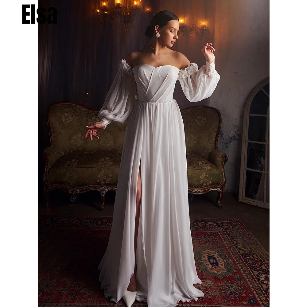 Chiffon Flower Wedding Dresses For Women Long Sleeves Sexy Bridal Gowns With Slit Long Bride Dress vestido de novia Customized
Chiffon Flower Wedding Dresses For Women Long Sleeves Sexy Bridal Gowns With Slit Long Bride Dress vestido de novia Customized