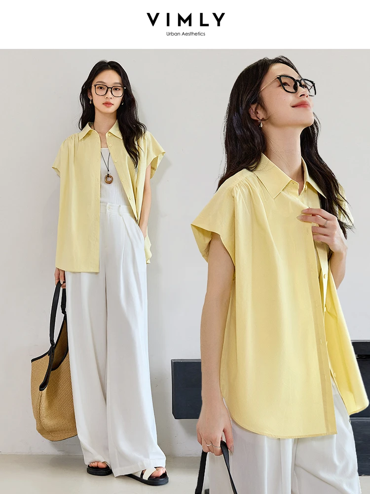VIMLY Women's Summer Shirt Short Sleeve Pure Cotton Yellow Button Up Tops Lady 2025 Commuter Simple Loose Shirts & Blouses M9859
VIMLY Women's Summer Shirt Short Sleeve Pure Cotton Yellow Button Up Tops Lady 2025 Commuter Simple Loose Shirts & Blouses M9859