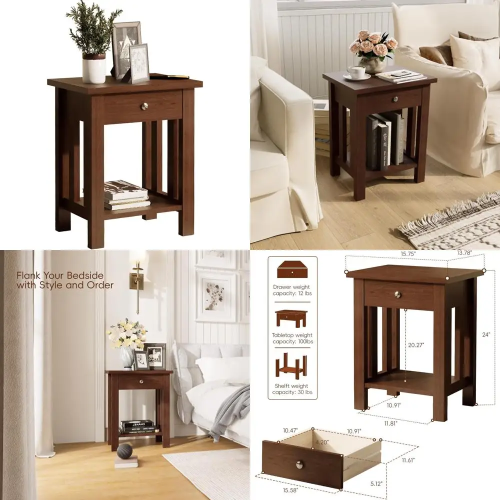 Industrial Style Pine Nightstand with Drawer and Storage Shelf, Bedside Organizer End Table with 2 Tiers for Bedroom
Industrial Style Pine Nightstand with Drawer and Storage Shelf, Bedside Organizer End Table with 2 Tiers for Bedroom