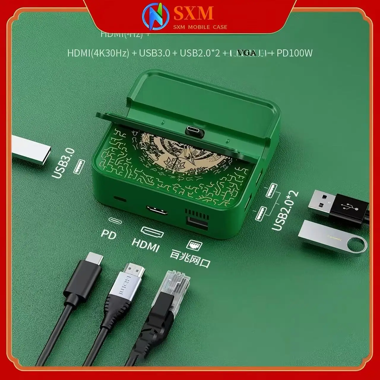 Игровые аксессуары 6-в-1 TYPE-C Многофункциональная док-станция-концентратор UB3.0
Игровые аксессуары 6-в-1 TYPE-C Многофункциональная док-станция-концентратор UB3.0