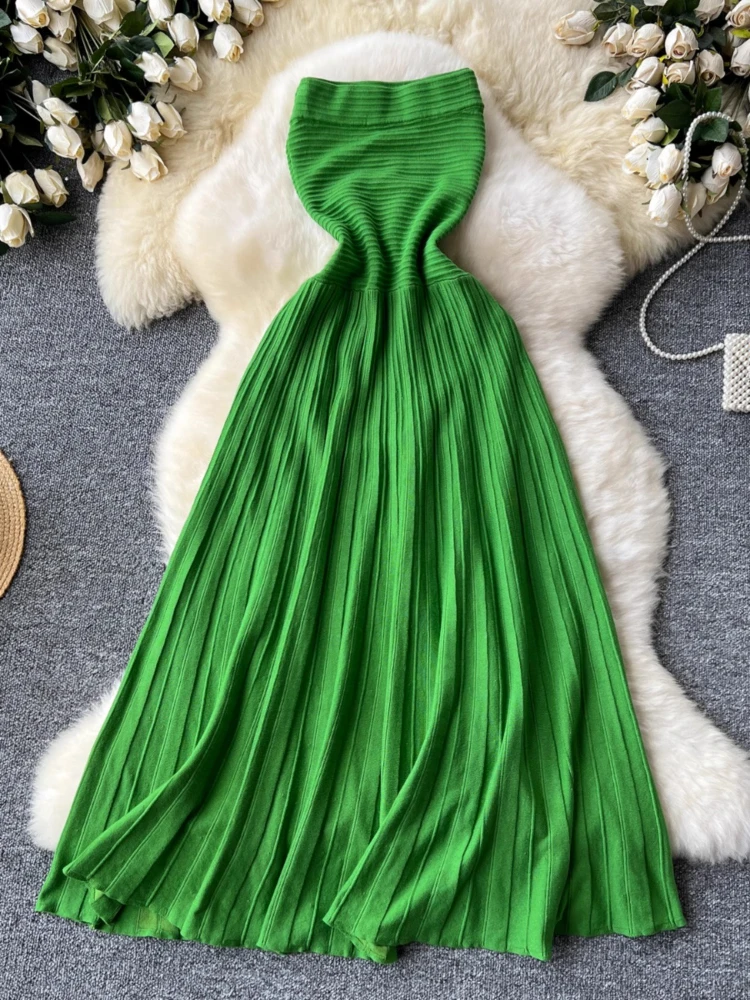 French Elegant Knit Dresses Solid Color Slash Neck Sleeveless Strapless Long Dress Summer Female Slim 2025 New Women's Clothing
French Elegant Knit Dresses Solid Color Slash Neck Sleeveless Strapless Long Dress Summer Female Slim 2025 New Women's Clothing