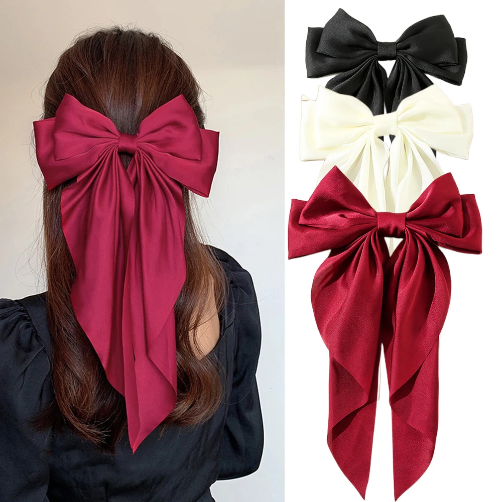 Solid Satin Long Ribbon Big Bow Hair Clips Korean Fashion Hair Barrettes Spring Clamp Hair Accessories for Women
Solid Satin Long Ribbon Big Bow Hair Clips Korean Fashion Hair Barrettes Spring Clamp Hair Accessories for Women
