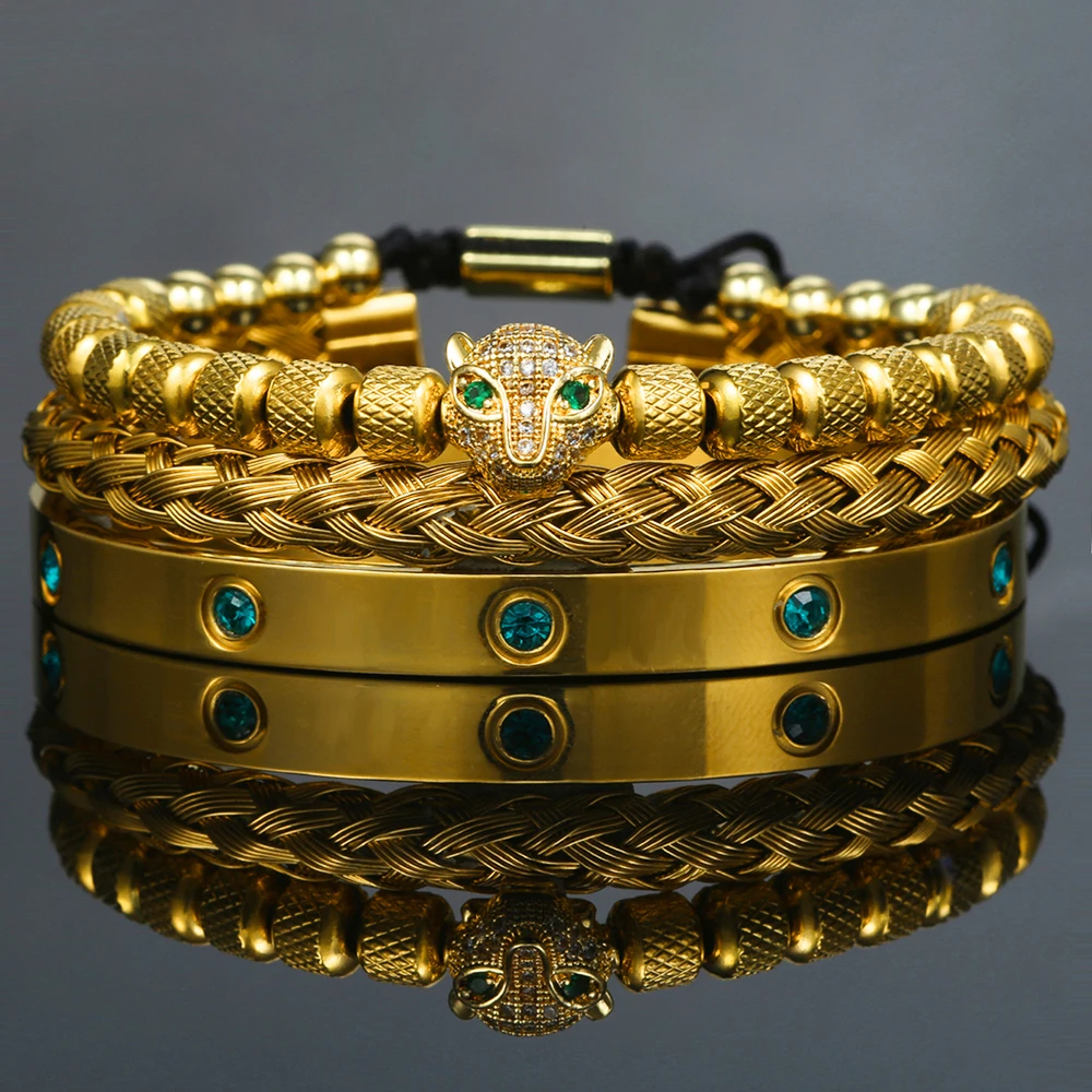 Luxury Micro Pave Green CZ Leopard Head Royal Bracelets For Men Stainless Steel Crystals Bangles Sets Couple Bracelet Jewelry
Luxury Micro Pave Green CZ Leopard Head Royal Bracelets For Men Stainless Steel Crystals Bangles Sets Couple Bracelet Jewelry