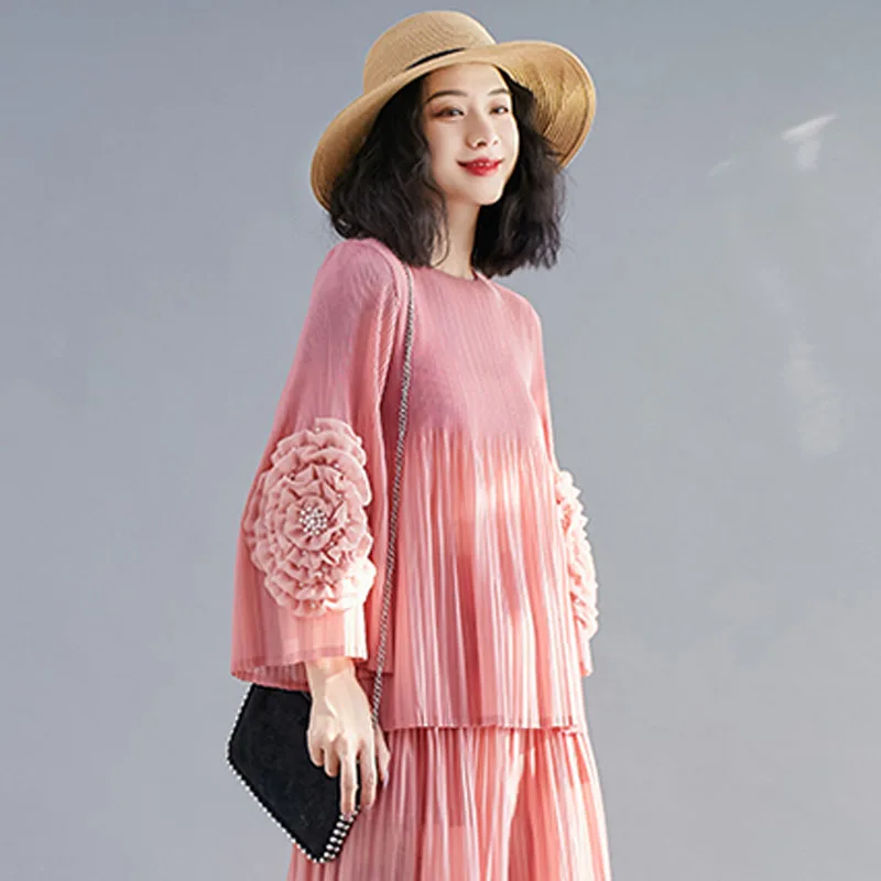 Ele round Ne T-irt for Women with Flounce Sves And 3D Floral Decoration Spring Summer Faionable plus Size
Ele round Ne T-irt for Women with Flounce Sves And 3D Floral Decoration Spring Summer Faionable plus Size