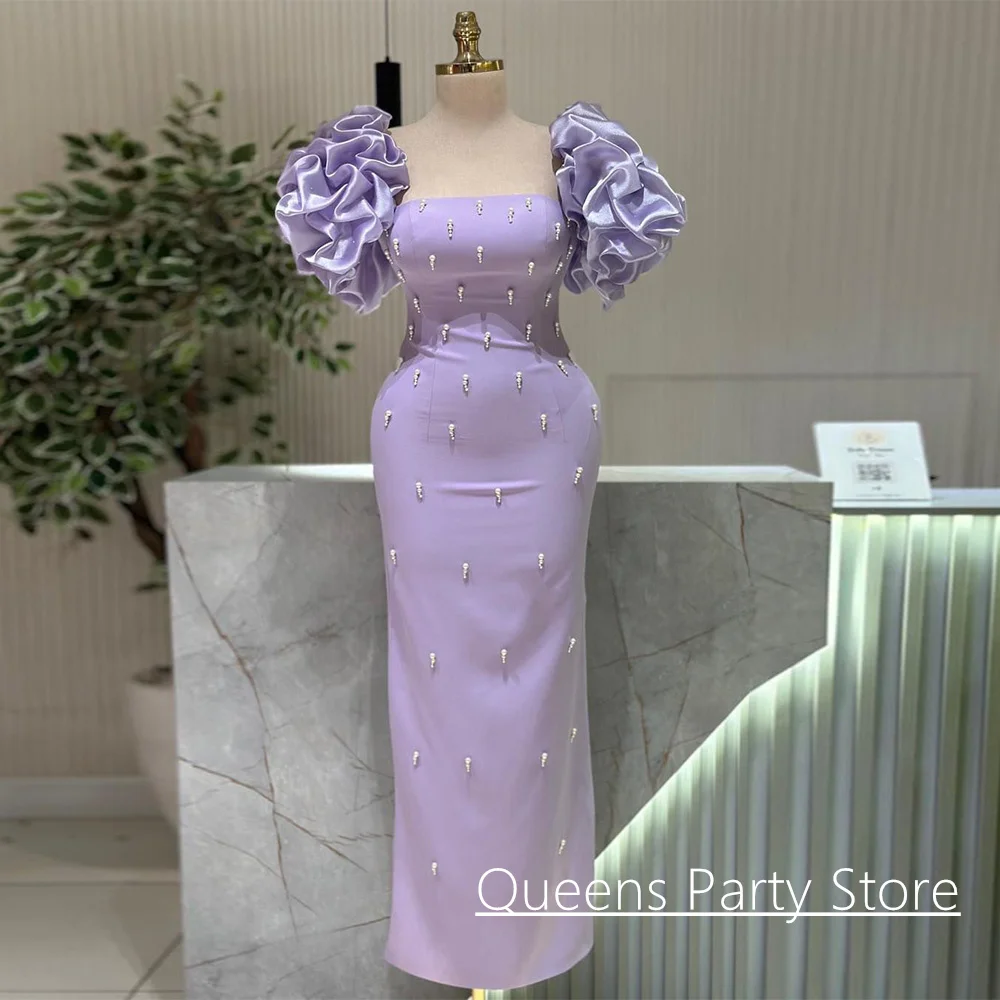 Lilac Evening Dress Arabian Cocktail Party Gown Customized Square Neck Off The Shoulder Pearls Prom Dresses for Weddings
Lilac Evening Dress Arabian Cocktail Party Gown Customized Square Neck Off The Shoulder Pearls Prom Dresses for Weddings