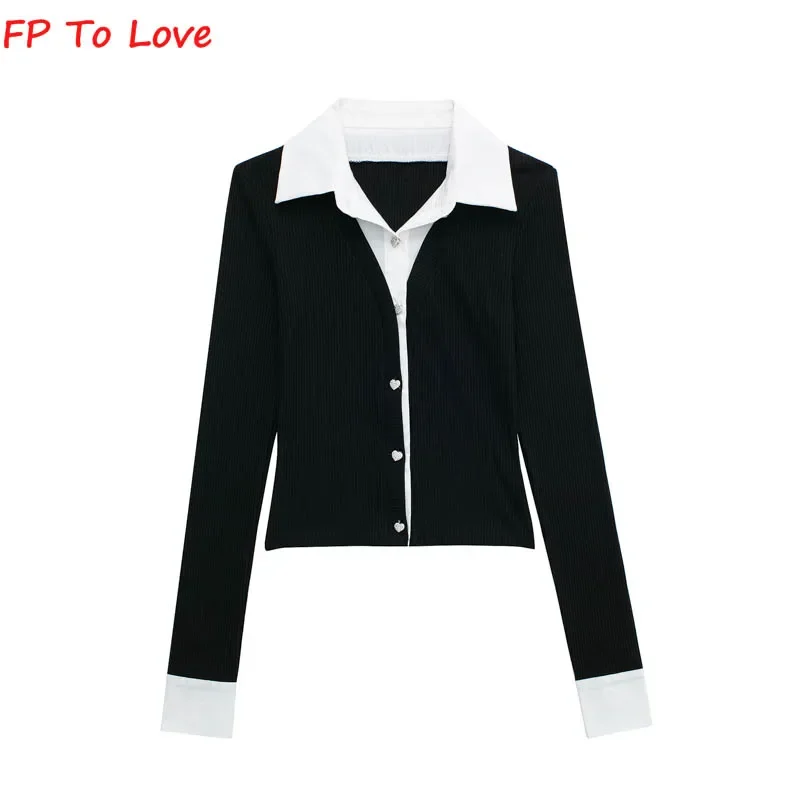 OOTD Mock Two-Piece Blouse Elegant Long Sleeves Tops Love Botton Grey Khaki Black Woman Casual Outfit
OOTD Mock Two-Piece Blouse Elegant Long Sleeves Tops Love Botton Grey Khaki Black Woman Casual Outfit
