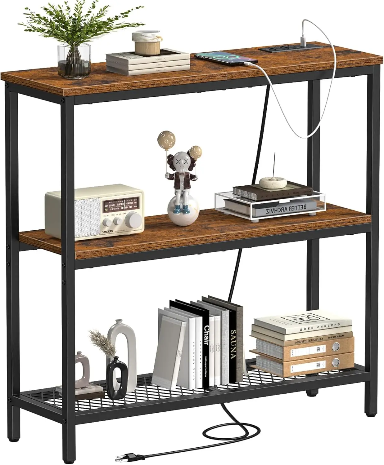 Narrow Console Table with Power Outlets & USB Ports, 3-Tier Shelves Storage for Entryway, Living Room, Sofa
Narrow Console Table with Power Outlets & USB Ports, 3-Tier Shelves Storage for Entryway, Living Room, Sofa