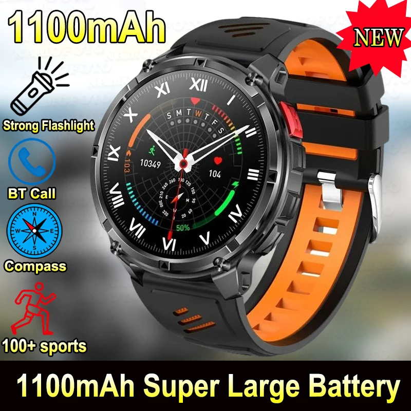 Новые умные часы 1100 мАч для мужчин, большая батарея, светодиодный фонарик, компас, BT Call, наручные часы, спортивный трекер здоровья на открытом воздухе, умные часы
Новые умные часы 1100 мАч для мужчин, большая батарея, светодиодный фонарик, компас, BT Call, наручные часы, спортивный трекер здоровья на открытом воздухе, умные часы