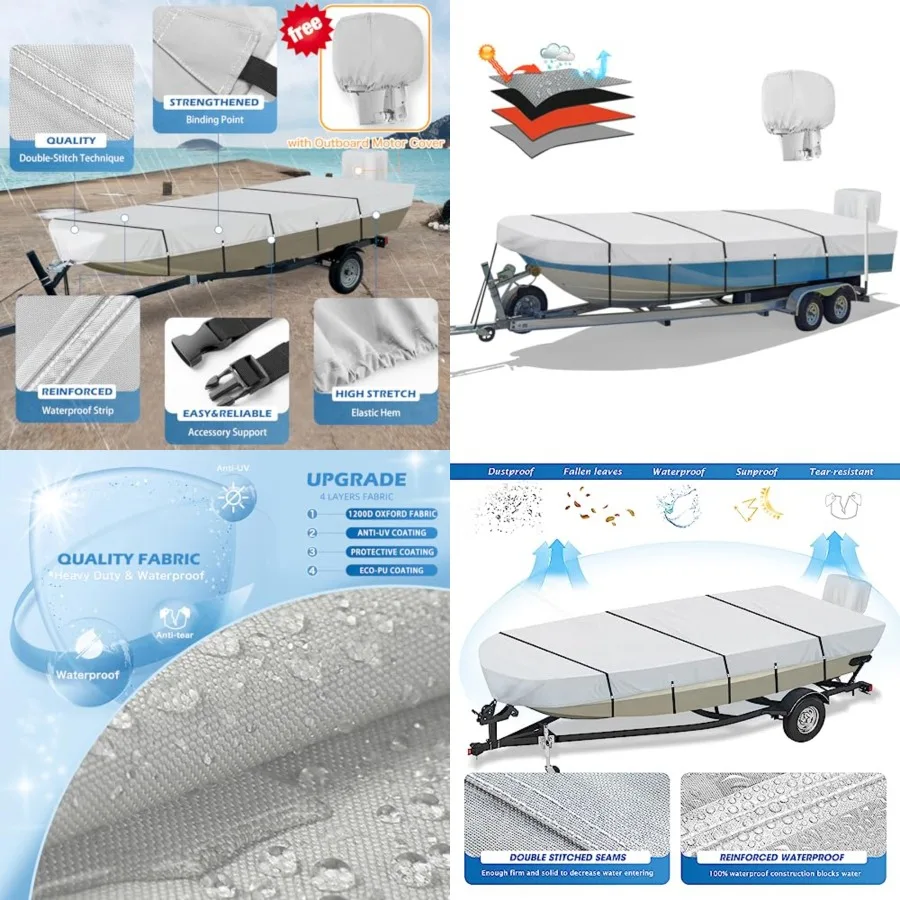 14FT Jon Boat Cover with Motor Cover, 1200D PU Waterproof Heavy Duty Mooring Cover, Trailerable Marine Grade Polyester Canvas Replacement for Jon Boat 14' Long Beam Width Up to 70 in, Gray
14FT Jon Boat Cover with Motor Cover, 1200D PU Waterproof Heavy Duty Mooring Cover, Trailerable Marine Grade Polyester Canvas Replacement for Jon Boat 14' Long Beam Width Up to 70 in, Gray
