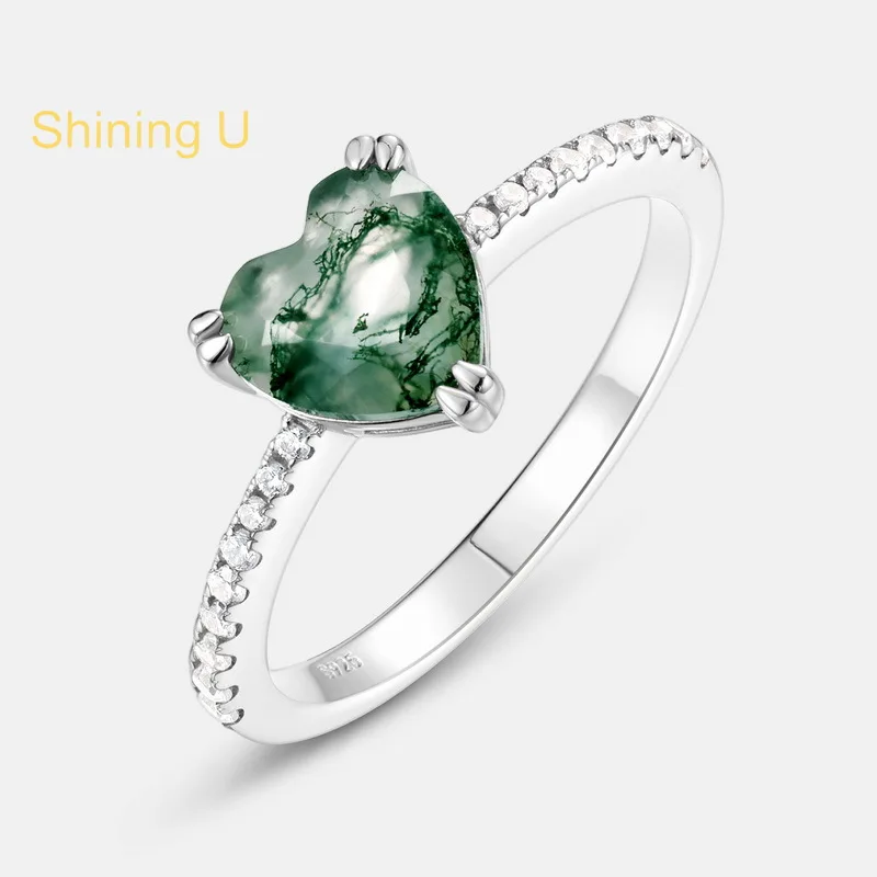 Shining U 925 Sterling Silver 7*7mm Heart Green Stone Ring for Women Fine Jewelry Summer
Shining U 925 Sterling Silver 7*7mm Heart Green Stone Ring for Women Fine Jewelry Summer