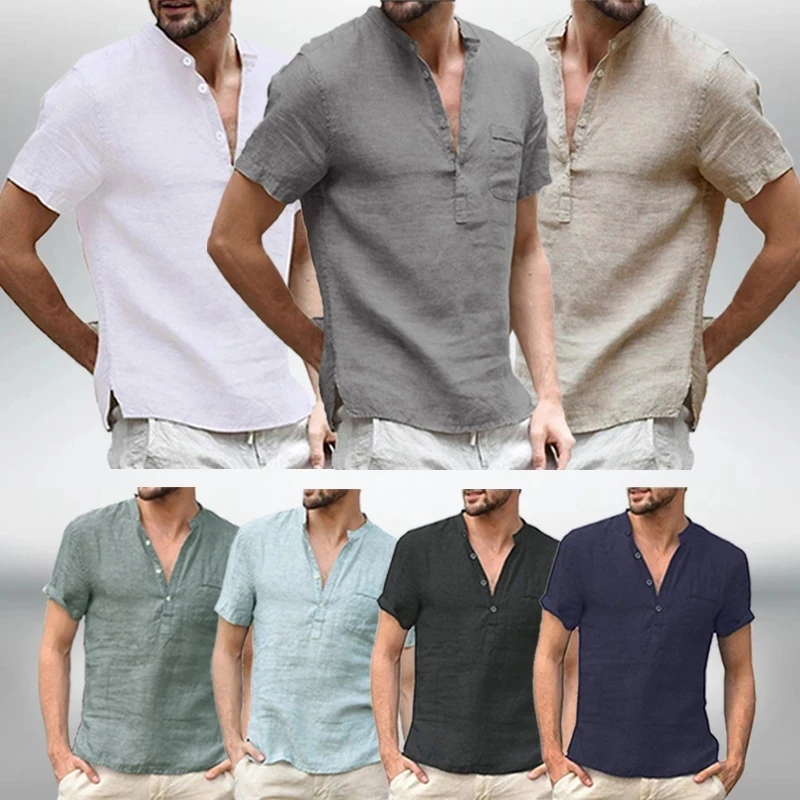Summer Men's Cool Linen Short Sleeve Shirt Breathable Cotton Linho Mens Tops Tee Man V-Neck Tshirts size S-5XL
Summer Men's Cool Linen Short Sleeve Shirt Breathable Cotton Linho Mens Tops Tee Man V-Neck Tshirts size S-5XL